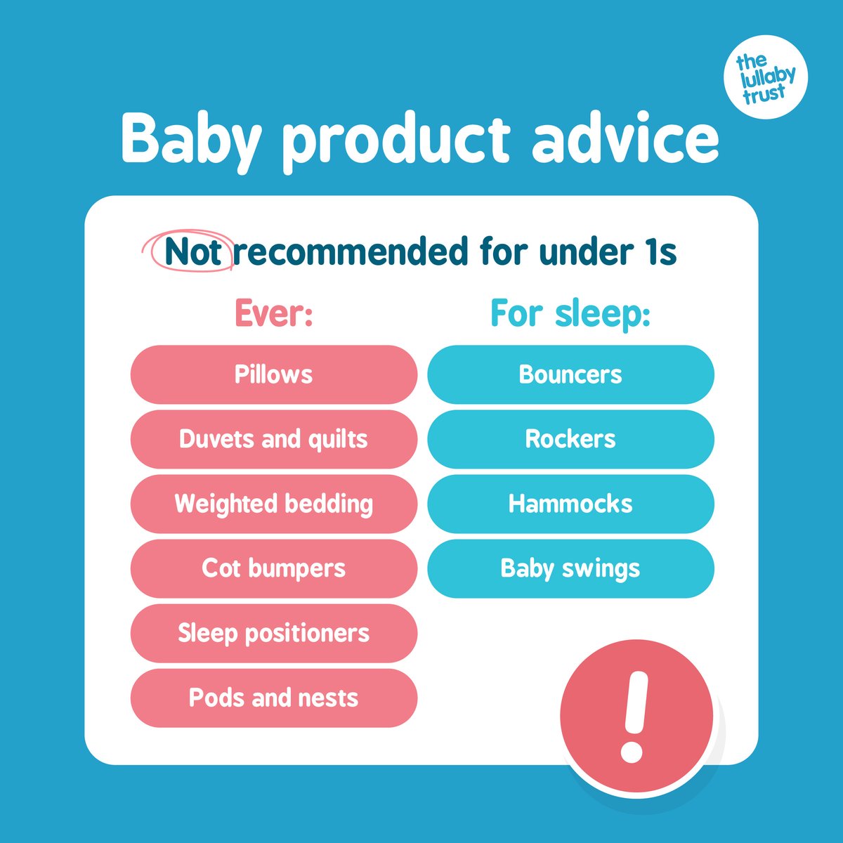 Babies can cost a fortune (!), so here are a few items you can cross off your shopping list! These products are either not recommended for babies at all, or not recommended for babies to sleep in. See image.