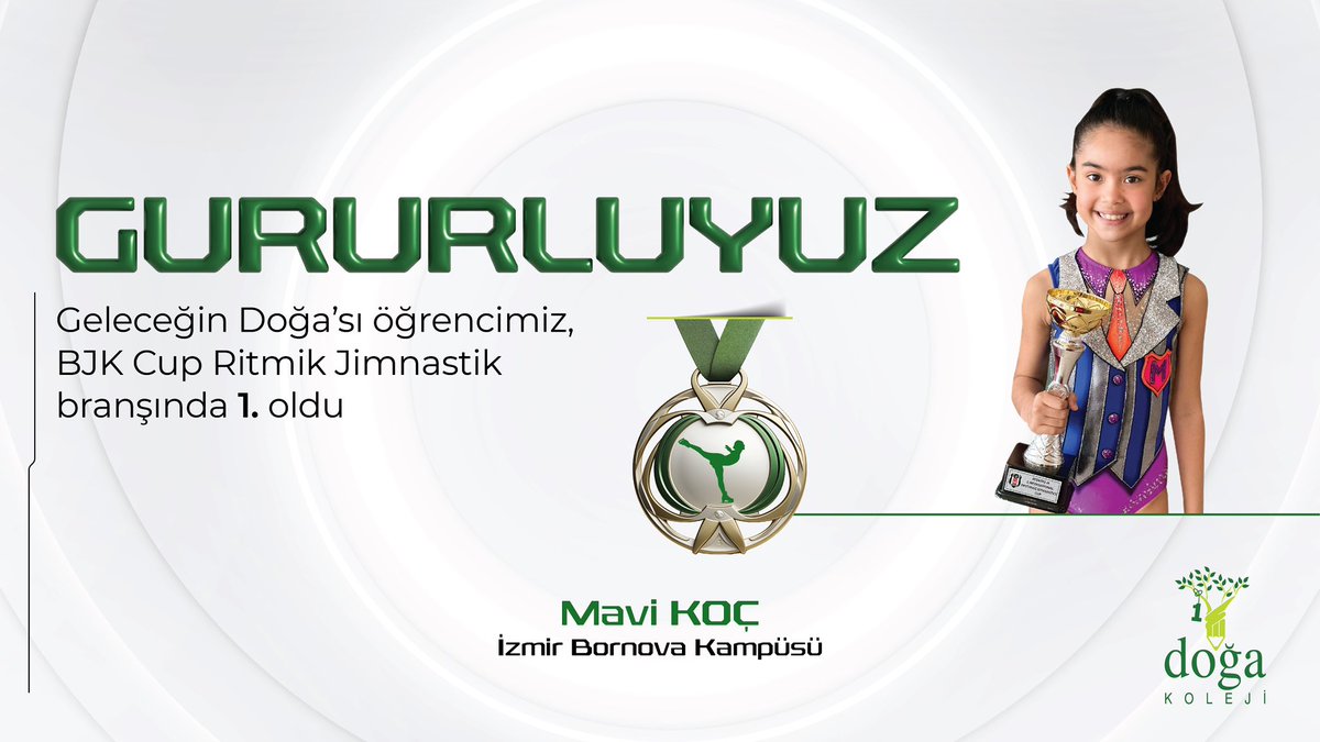 İzmir Bornova Kampüsü öğrencimiz Mavi Koç, BJK Cup Ritmik Jimnastik branşında 1. oldu. Sevgili öğrencimizi tebrik eder, başarılarının devamını dileriz.