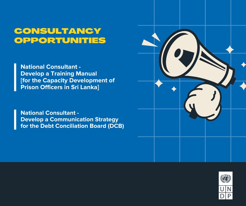 📢Consultancy Opportunities Consultant - Develop a Training Manual [for the Capacity Development of Prison Officers]: procurement-notices.undp.org/view_negotiati… Consultant - Develop a Communication Strategy for the Debt Conciliation Board (DCB): procurement-notices.undp.org/view_negotiati… Apply now! ⬆️