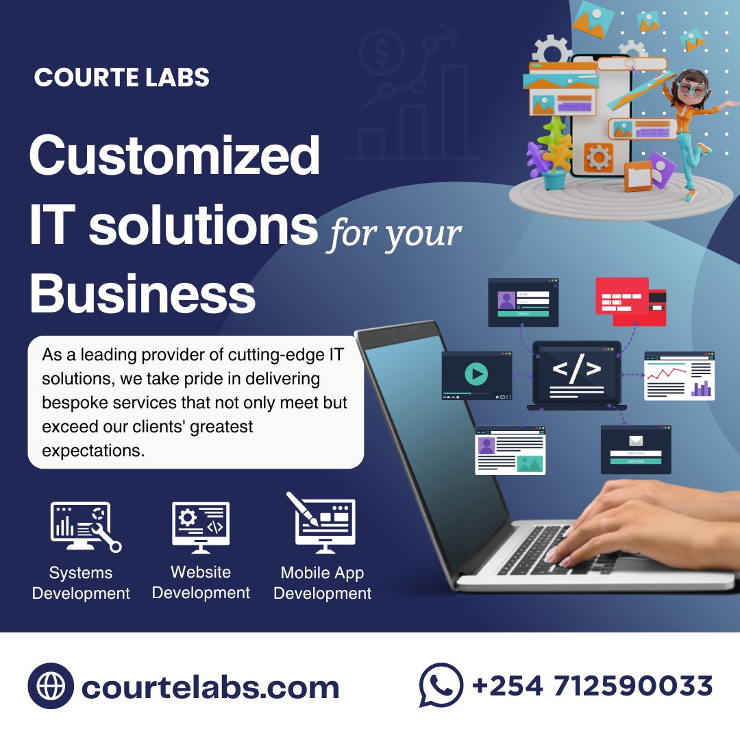Elevate your business with tailor-made IT solutions!

Visit courtelabs.com or email us at courtewampedsoftwares@gmail.com. 🚀📱💻

We are social! Follow us. Your feedback shapes our innovations! #CustomIT #BusinessSolutions #Innovation #courtelabs #research