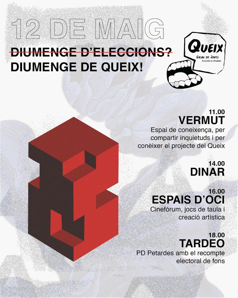 Ei ei ei!!!! Ja tenim aquí el Vermut del Queix!!
Veniu a gaudir del diumenge de ressaca ple d'activitats per tancar les festes de primavera🧚

👇👇Apunteu-vos al formulari així us podrem preparar un dinar deliciós forms.gle/jMjAfcksBKAfCb…