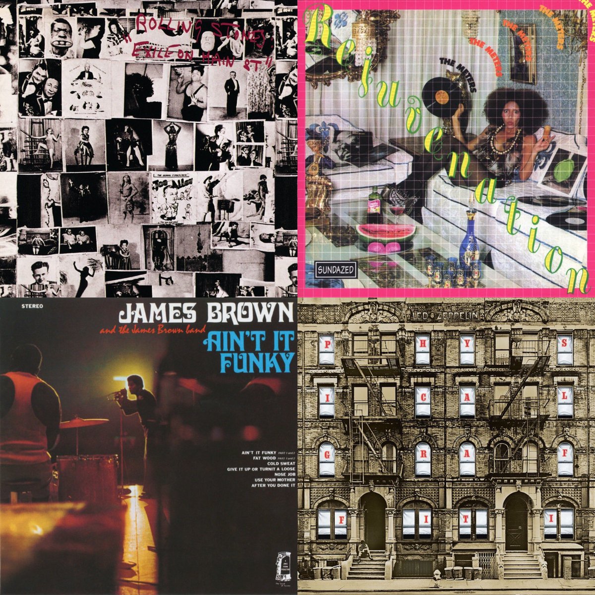 #MúsicaDesobediente Exile On Main St. @RollingStones 1972 #BluesRock #Rock #Soul #CountryRock 🇬🇧 | Rejuvenation • The Meters • 1974 #Funk 🇺🇸 | Ain't It Funky • James Brown & The James Brown Band • 1970 #JazzFunk #Jazz 🇺🇸 | Physical Graffiti @ledzeppelin 1975 #HardRock 🇬🇧