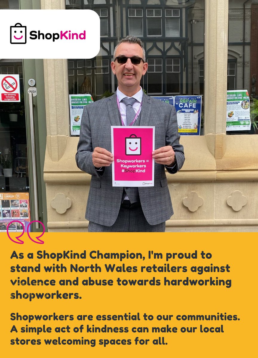 A message from Police and Crime Commissioner and ShopKind champion Andy Dunbobbin this #ShopKind week:

The PCC is pictured outside Y Pantri, a social enterprise redistributing surplus food from FareShare. Launched by St Giles Trust, Adferiad & CAIS in 2023, it helps those