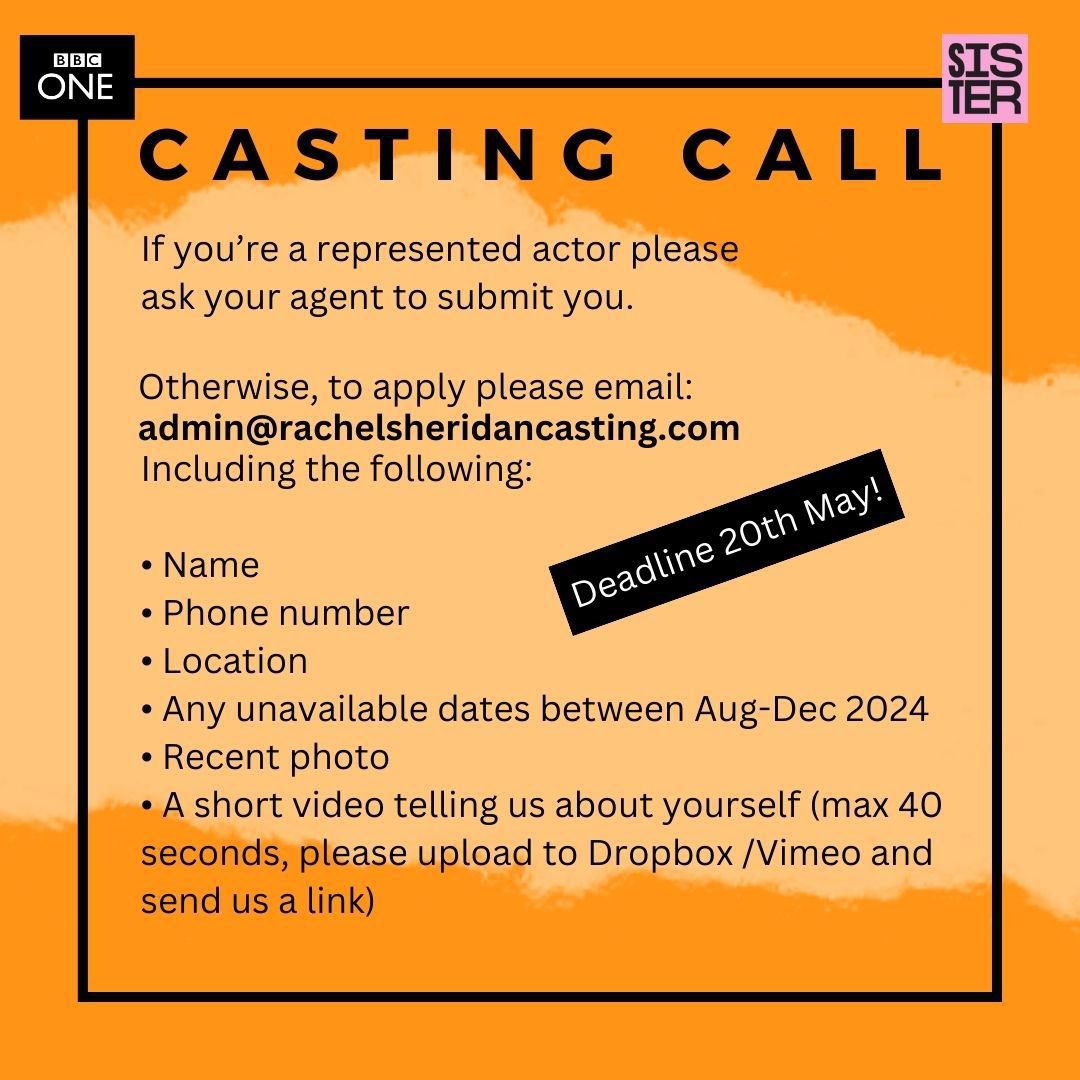 Open call for a BBC1 drama series. 
Casting for a male role, aged 17-23 with Middle Eastern heritage. 

DEADLINE 20th May.

PLEASE SHARE / RT! 

For more info/to apply see flyer or text version:
nopaste.net/BBC-Casting-Ca…
 
#casting #opencasting #BBC #MENA