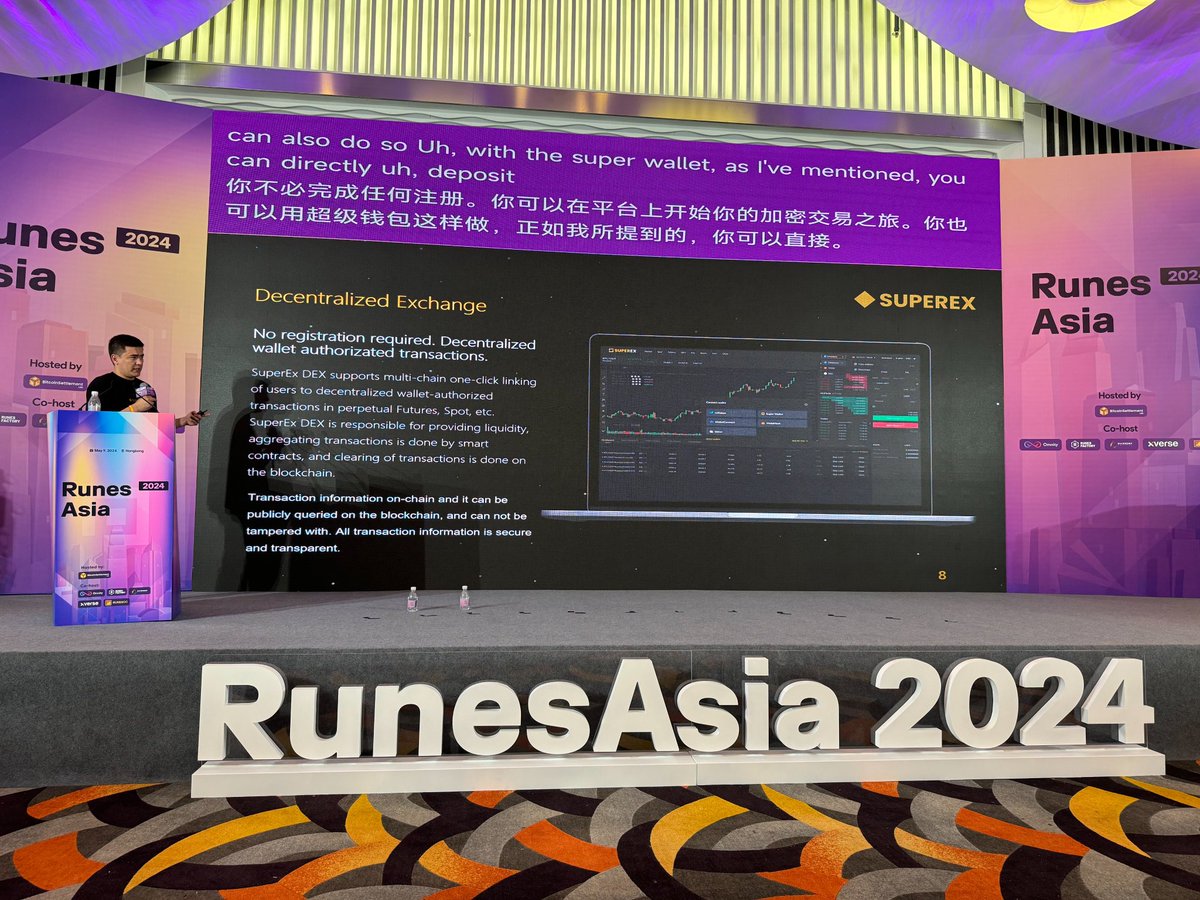 Exciting times at #RunesAsia2024! John, brand ambassador for #SuperEx, delivers an insightful keynote on 'The Future of Web3 Crypto Trading with SuperEx