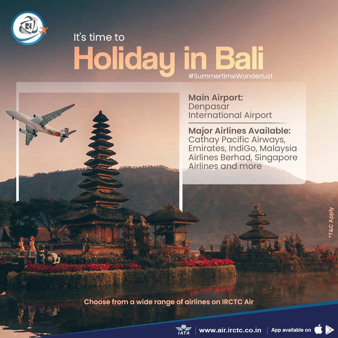 You know it's time to go to Bali when summer arrives.☀️ 

Book flights on air.irctc.co.in or the #IRCTC #Air app for the ultimate beach holiday. 🏖️ #SummertimeWanderlust

#airtickets #booking #bali #dream #destinations #travel #tourism #flights #airfare #flighttickets
