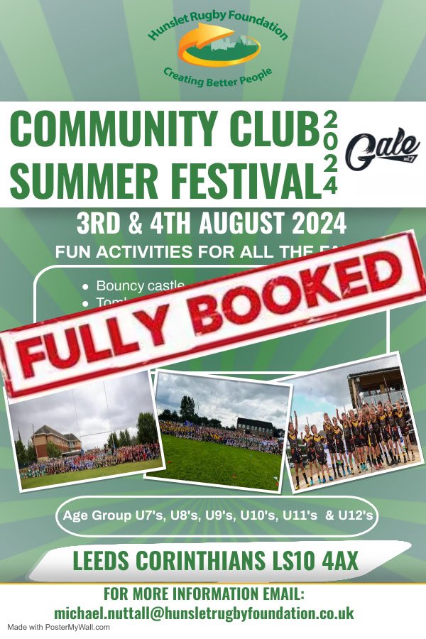 🚨‼️ We are now fully booked ‼️🚨 Our festival is now fully booked. 100+ community teams coming together to enjoy a fantastic weekend this summer and we can't wait 🏉👏 You can book your team on to a waiting list just by getting in touch 👇 👇