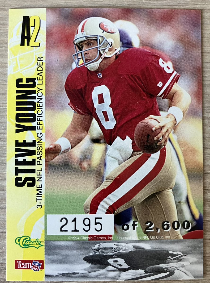 Cards do not getter any better than this for me! Steve Young 1994 Classic Images NFC Perennial All-Pro A2 2195/2600 👌@CardPurchaser mid 90s, serial numbered and shiny 👍