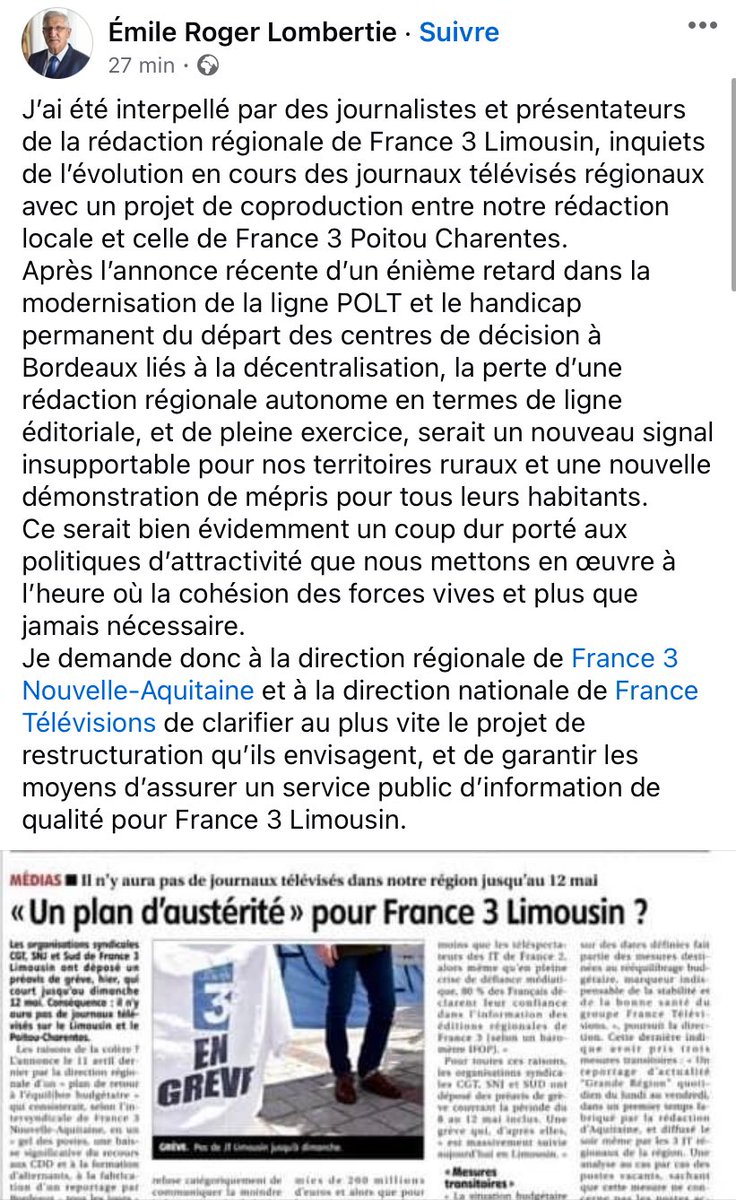 Le maire de Limoges se positionne par rapport à la grève à France 3 Limousin