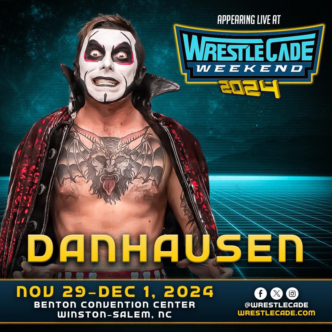🚨 #WrestleCade Weekend returns with Danhausen. Benton Convention Center Winston-Salem, NC Nov 29-30 & Dec 1 🎟 at wrestlecade.com/tickets