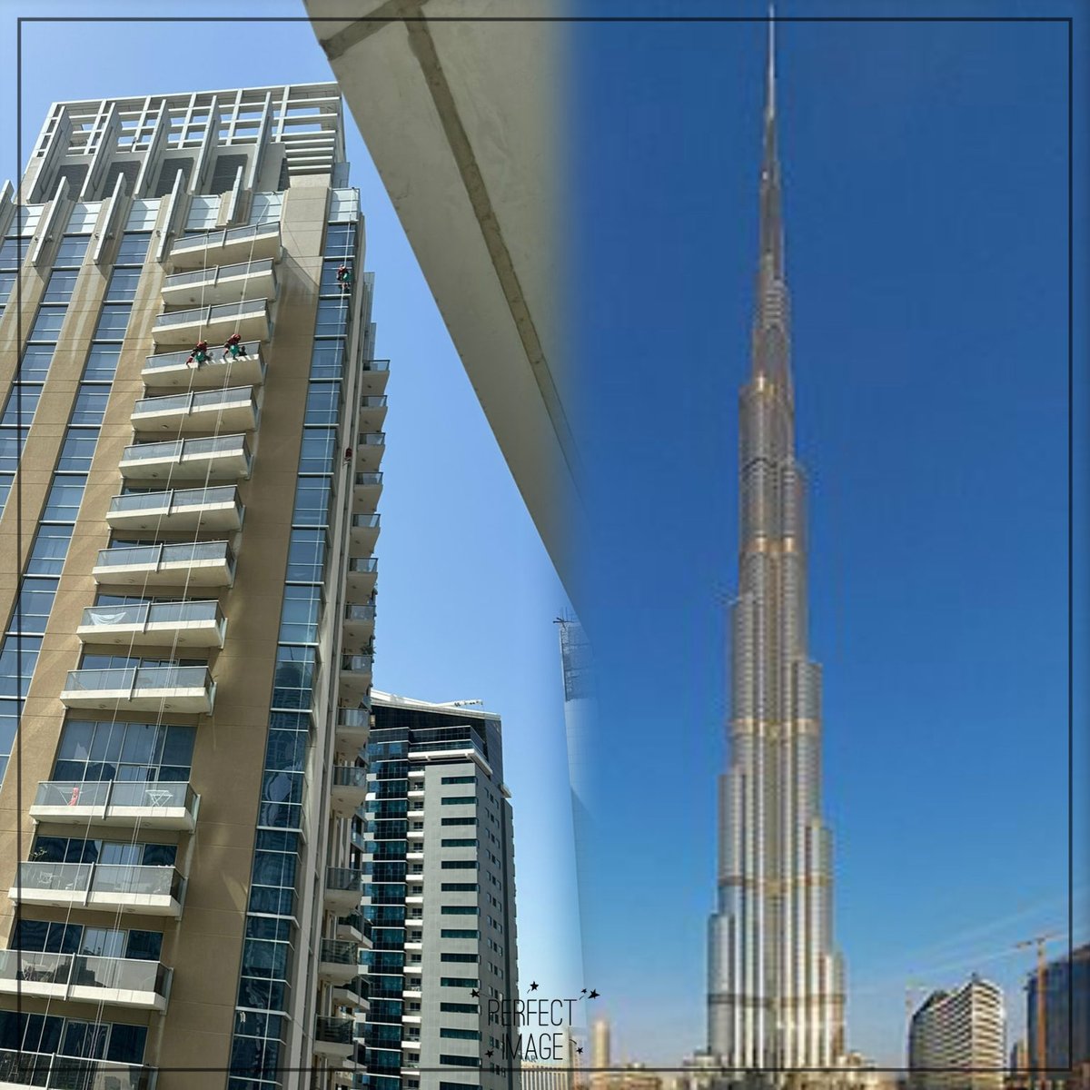 Sağdaki resim dünyanın en yüksek katlı binası Burç Halife “Burj Khalifa” çıkmak 😏
ciddi bir para ödüyorsunuz,  soldaki resim odamın balkonundan çektim maalesef geçimini sağlamak için farklı bir ülkeden gelip bu ağır ve tehlikeli işi ..Hayat hiç adil değilsin😞