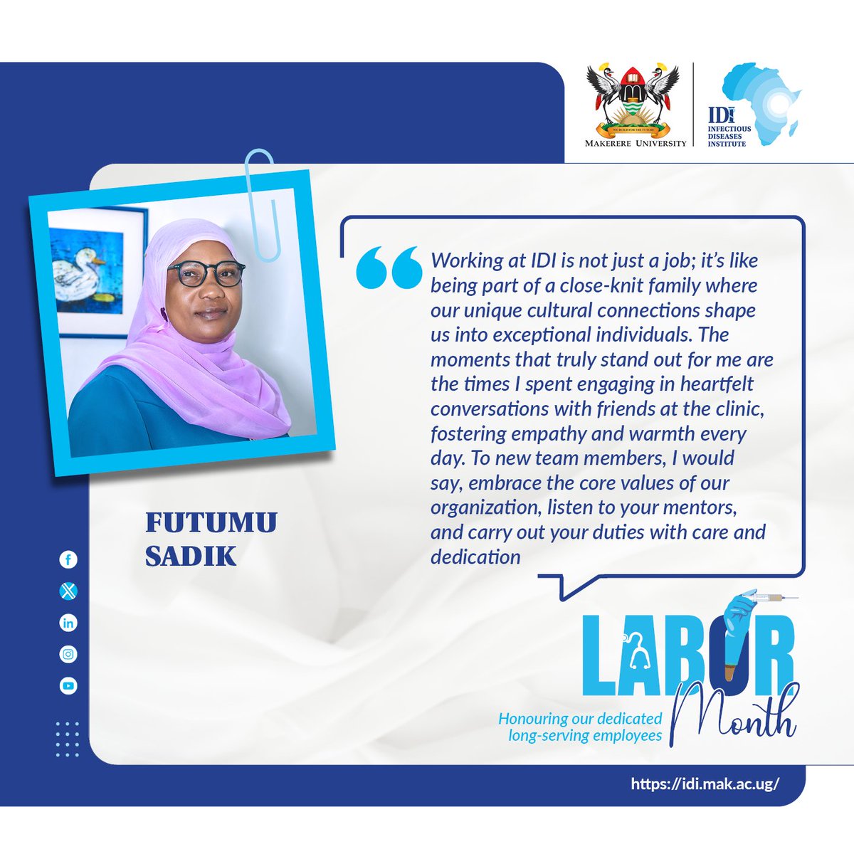 Futumu Sadik isn't only an embodiment of excellence but also a force that has witnessed counselling services at @IDIMakerere evolve to support diverse needs. We celebrate her legacy of distinction that has set the bar high and inspired us all.