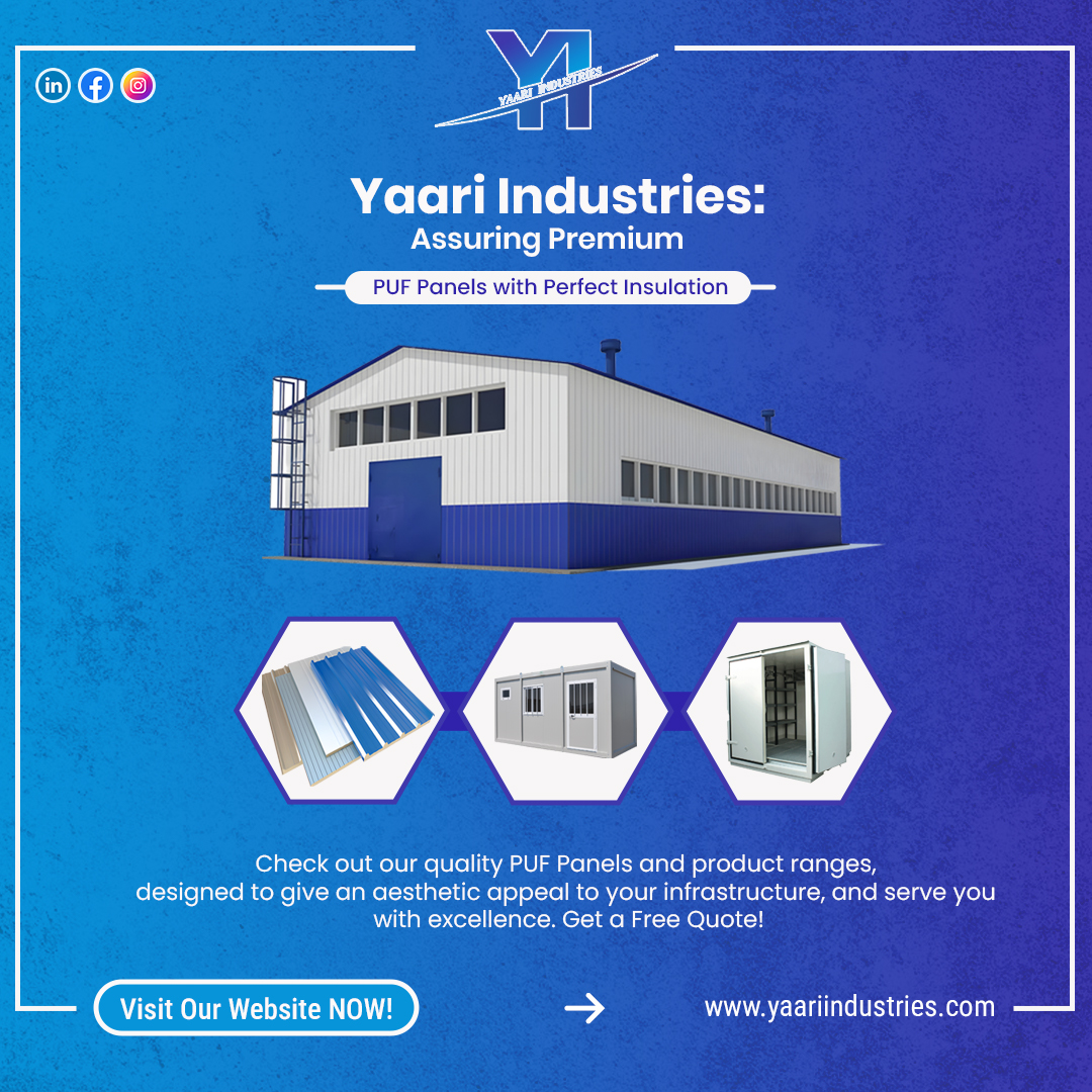 Upgrade your infrastructure with Yaari Industries' premium PUF panels! Our high-quality panels offer superior insulation and a sleek aesthetic. Get a free quote today! #construction #buildingmaterials #PUFpanels #insulation  #aesthetics #upgrade #infrastructure #YaariIndustries