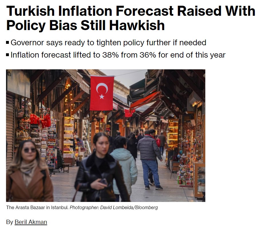 Bloomberg, 9 Mayıs 2024: Türkiye'de Enflasyon Tahmini Yükseltildi, Politika Eğilimi Hala Şahin Türkiye Merkez Bankası yılsonu enflasyon tahminini yükseltti ve fiyat artışının %75 gibi yüksek bir zirveye yaklaşması nedeniyle gerekirse para politikasını daha da sıkılaştırmaya…