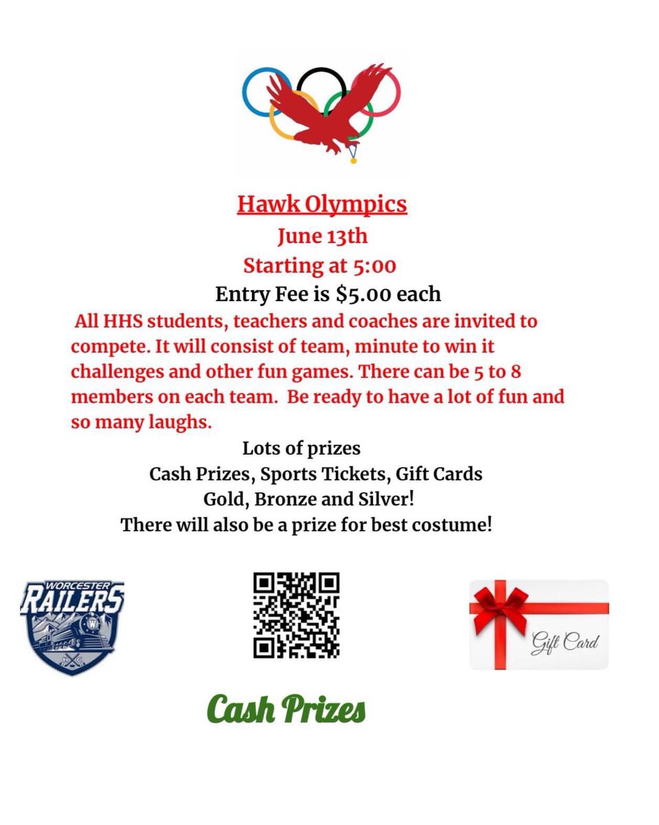 Are you looking for a fun way to end of the school year? This is it! We are holding a Hawk Olympics! We invite all HHS students, coaches, and teachers to join. It will be similar to Hawk Wars! Check out the video from a past hawk wars.

youtu.be/98VjjrmtHa8?si…