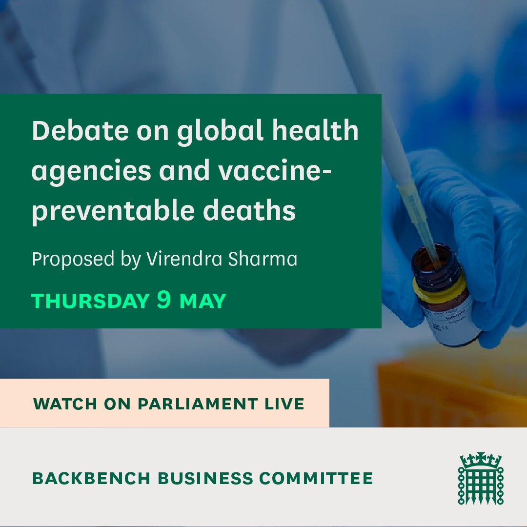 In Westminster Hall, MPs are holding a debate on global health agencies and vaccine-preventable deaths, proposed by @VirendraSharma . 📚Read the @commonslibrary debate pack: commonslibrary.parliament.uk/research-brief… 📺Watch on Parliament live: parliamentlive.tv/Commons