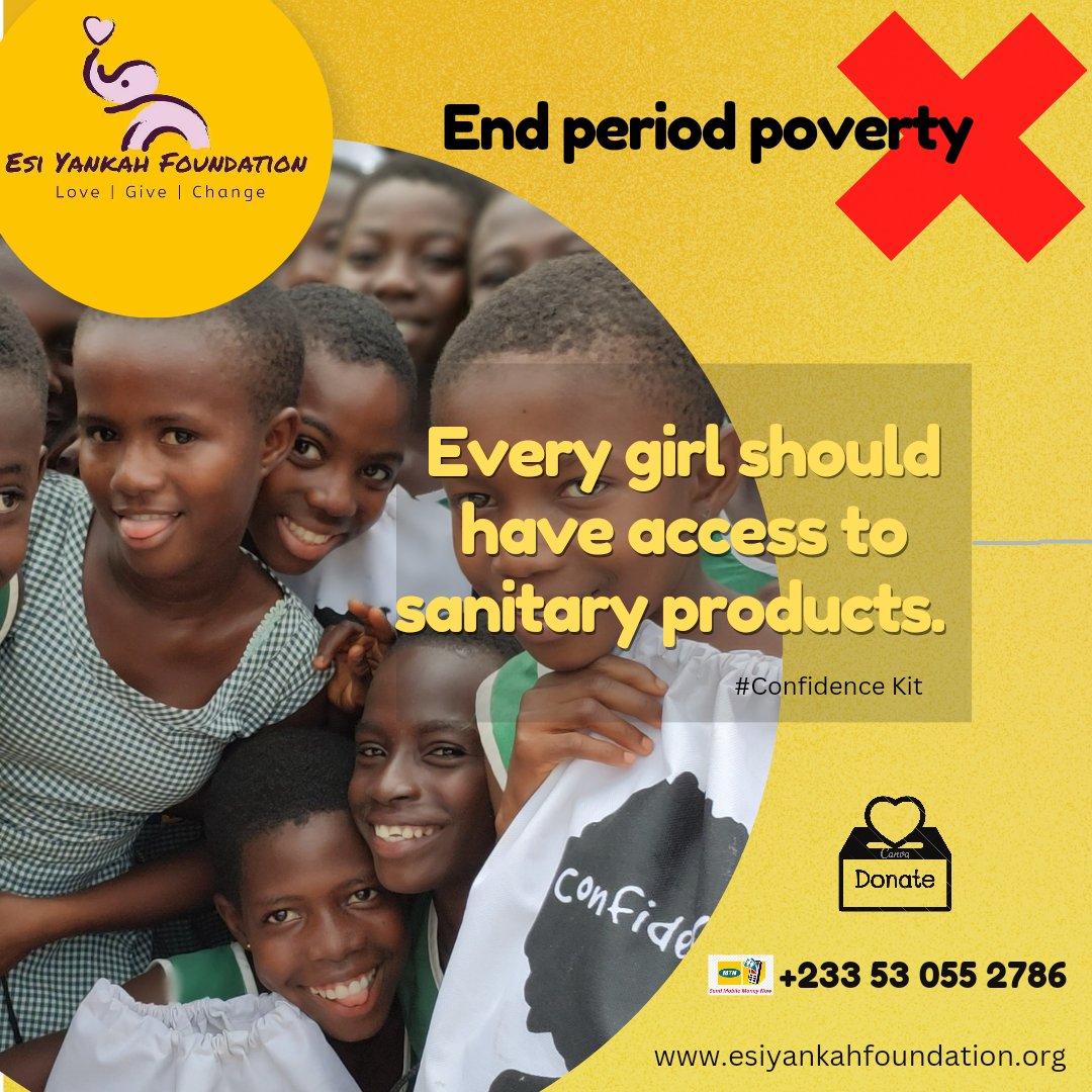 Period poverty is a real issue. Girls missing school due to lack of sanitary pads? Not on
our watch! 

Donate now by sponsoring a kit or more for Ghc200/$20 per kit to support our project at Pedu M/A 'A' Basic school, CapeCoast.

#PeriodPower
 #GirlsEducation