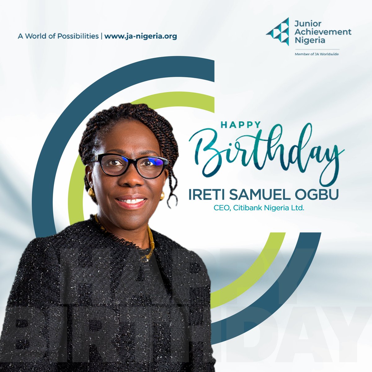 Happy birthday to our amiable Board Member and CEO, Citibank Nigeria Ltd, Ireti Samuel-Ogbu.

Your support has helped us reach and equip many young people with skills sets needed to thrive in a global economy.

#BirthdayCelebration #JANBoardMember #Impact #CitibankNG #JANigeria