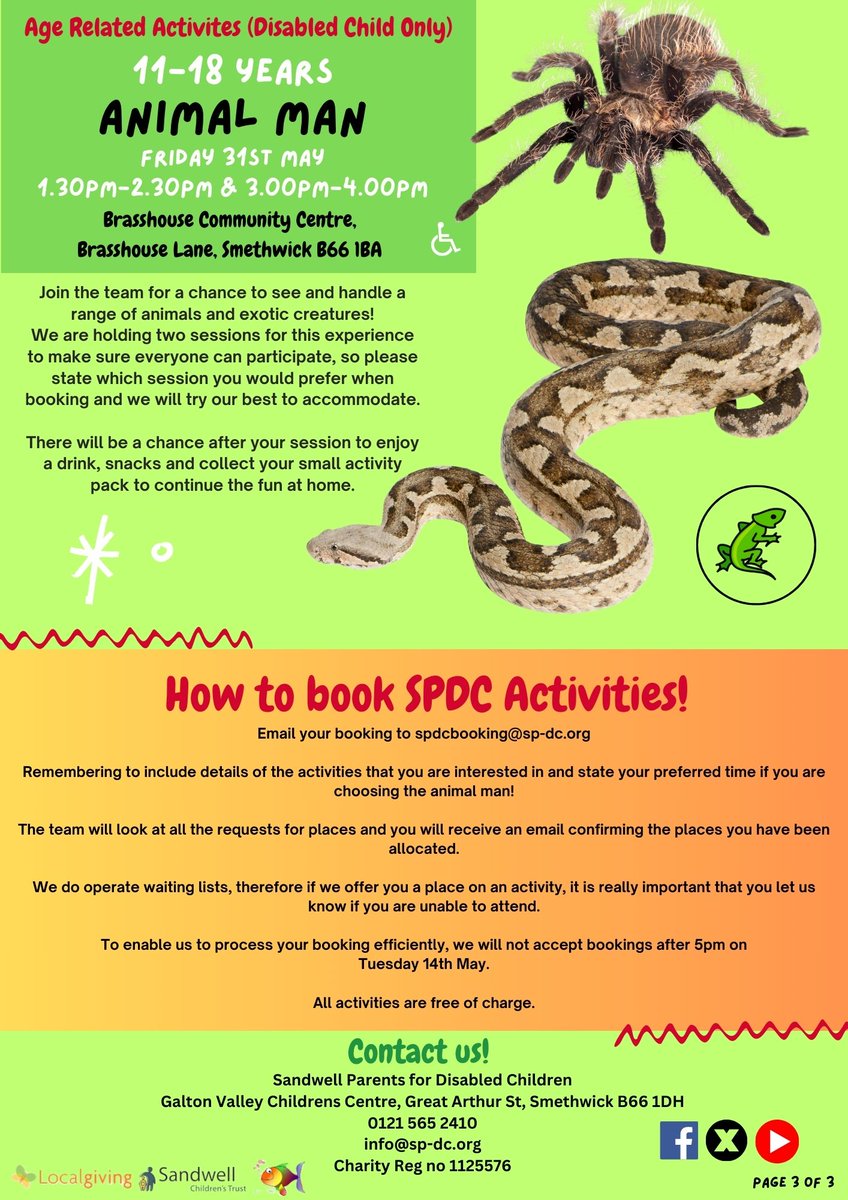 Come and join SPDC throughout May Half Term! ❤️💛💚 All bookings must be sent to spdcbooking@sp-dc.org @sandwellcouncil @SCVOSandwell @sandwellct @VoicesParents