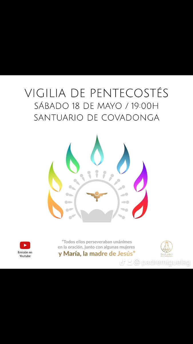 Si quiere pasar el día como preparación, ese mismo sábado 18 desde las 10:30 de la mañana, comunícate con: 
Info@santuariodecovadonga.org 
#PadreMiguelAG #AñodelaOracion #covadonga #santacueva #santuariodecovadonga #basilicadecovadonga #vigiliadepentecostes2024 #Pentecostes2024