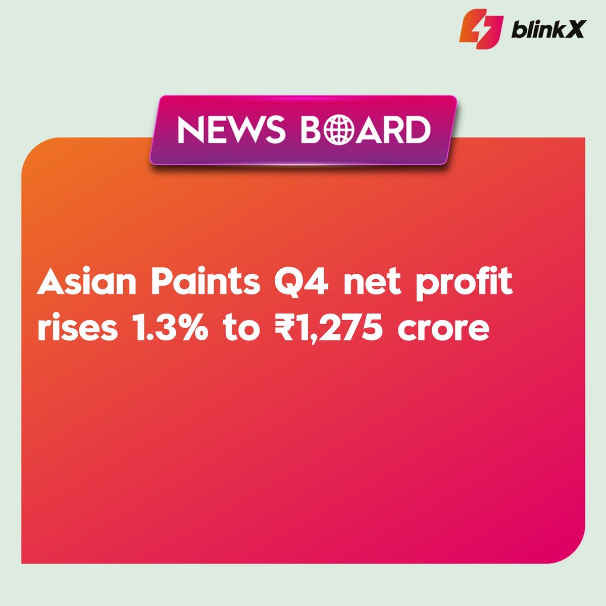 Asian Paints released its fiscal fourth quarter results for 2023-24 (Q4FY24) reporting a 1.3% increase in net profit to ₹1,275 crore, compared to ₹1,258.4 crore in the same period last year.

#ASIANPAINT #quarter #result #fiscal #FY24 #financialyear #rupee #launch #news