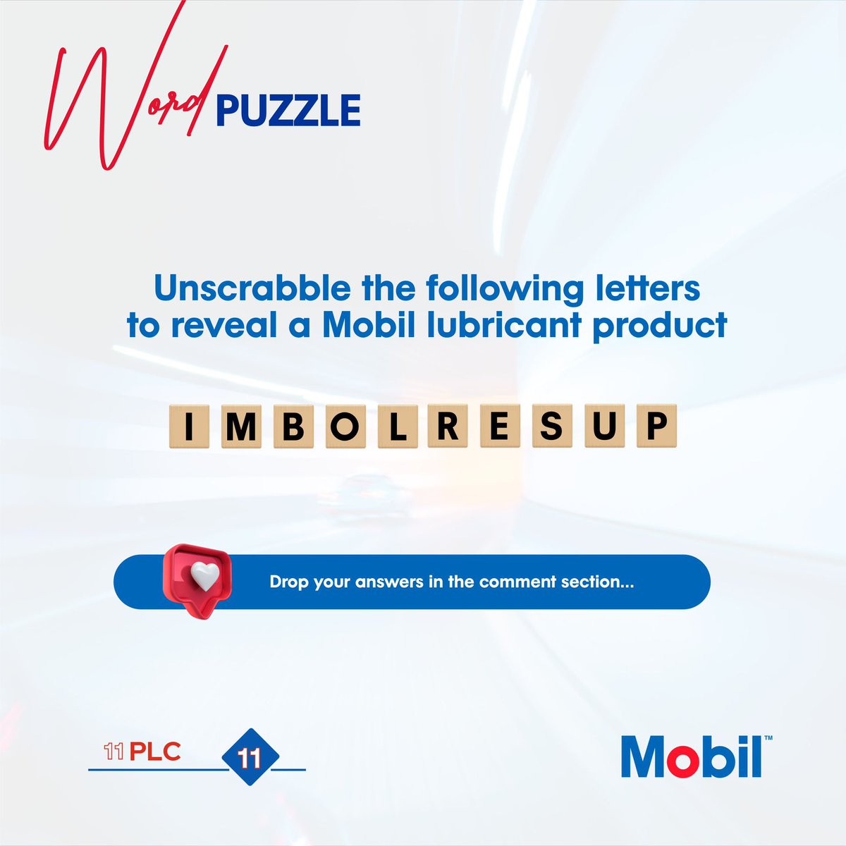 Can you solve a puzzle? Unscramble the Following letters to reveal a Mobil Product.

#triviathursday #puzzle #mobillubricants #mobilinnigeria