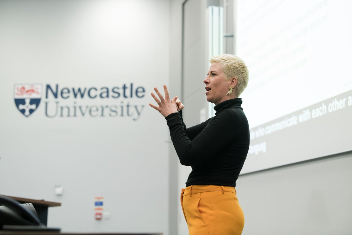 Professor @AnneliesKusters recently visited Newcastle University to deliver the @BritishAcademy_ lecture exploring the idea of a global sign language If you missed the event, a recording is now available at ncl.ac.uk/events/public-… @NCL_English @SLTSocietyNCL #DeafAwarenessWeek