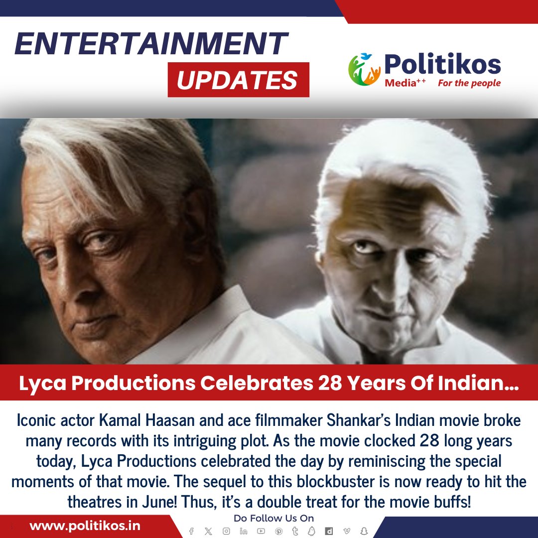 Lyca Productions Celebrates 28 Years Of Indian…
#Politikos
#Politikosentertainment
#LycaProductions
#28YearsOfIndian
#IndianMovie
#FilmAnniversary
#CinemaCelebration
#IndianFilmIndustry