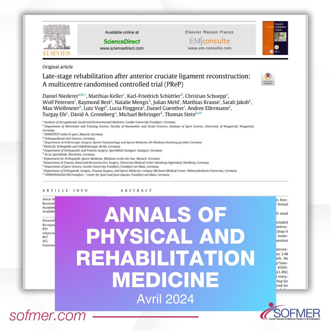 📖 Annals of Physical and Rehabilitation Medicine Chaque mois, un article sélectionné pour vous par le Pr Christelle NGUYEN : 🔗 L’article complet est disponible depuis le lien en bio (en haut) de notre compte #medecine #medicine #articlescientifique #physicaltherapy