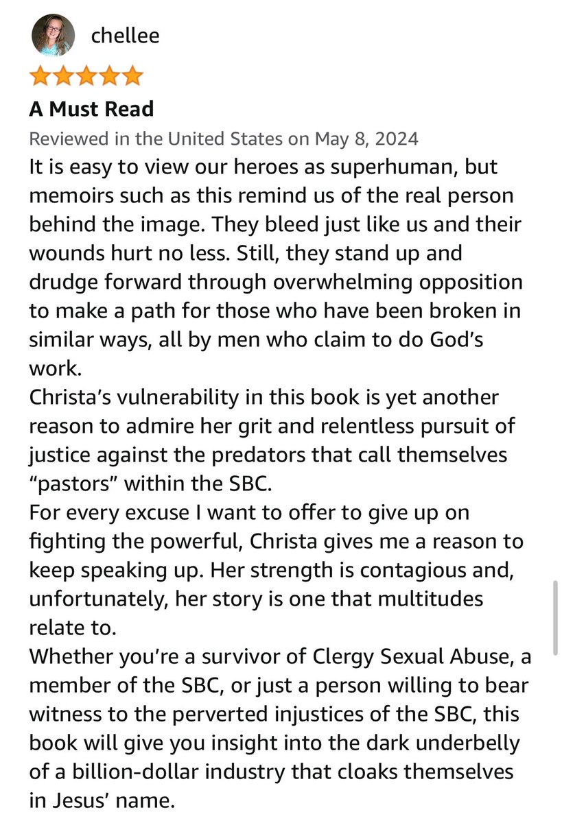 When I picked up an advanced copy of @ChristaBrown777’s Baptistland, I couldn’t put it down.
It amazed me how much Christa & I have in common & her story of perseverance through so many trials—from family to CSA to cancer—gives me hope that I may make it through too.
A Must Read!