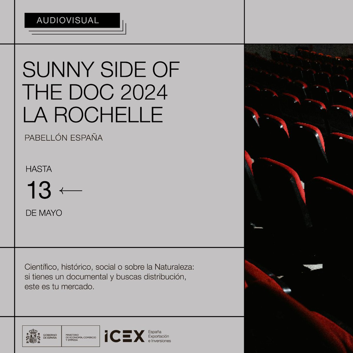 🎥 ¡Se buscan documentales! Ven a La Rochelle junto a todo el talento español para encontrar productores, canales de televisión y distribuidoras en @SunnySideDoc   📲 Inscríbete en el #Pabellón España: antes del 13 de mayo: icex.es/es/todos-nuest… #DocsFromSpain #SSD24