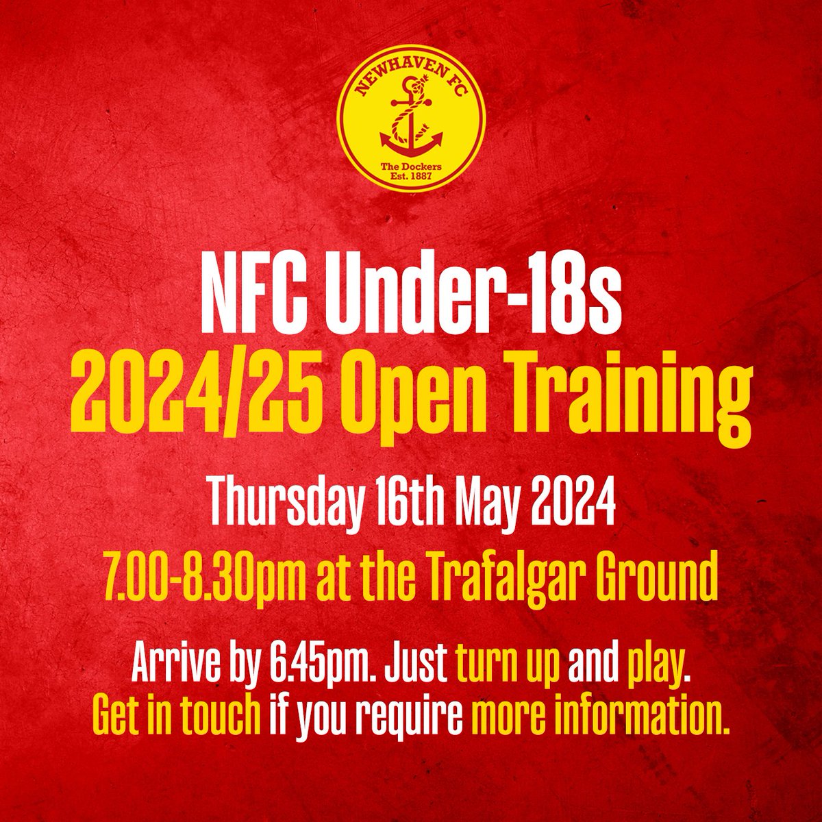 ⚽️ 𝗨𝟭𝟴 𝗢𝗽𝗲𝗻 𝗧𝗿𝗮𝗶𝗻𝗶𝗻𝗴! On Thursday 16th May, we are holding an open training session at Fort Road for any current or new players who wish to play for our Under-18s in 2024/25. No commitment, just turn up and play. Get in touch for more information.