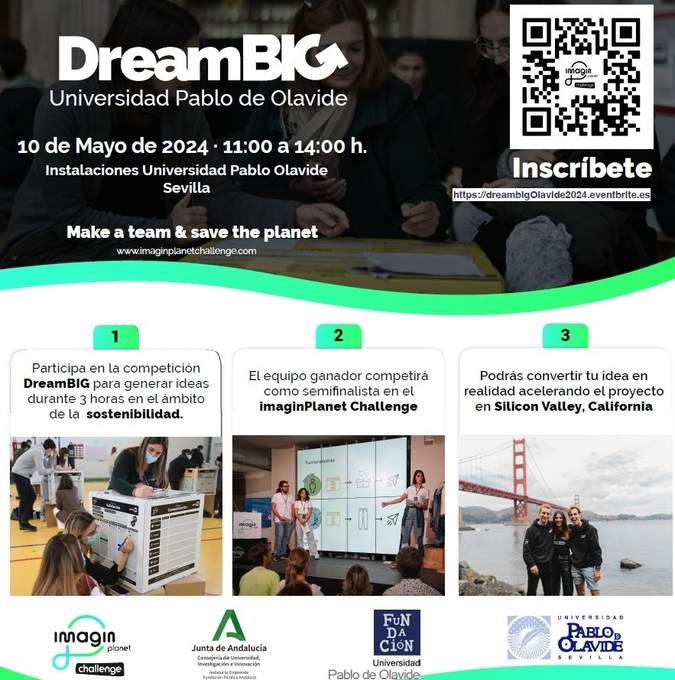 E𝐒 𝐇O𝐘 📣 🗓️10 mayo 🕚11 h. 🏆 I Concurso de #ideas 'D𝐑E𝐀M B𝐈G' @pablodeolavide @caixabank @imaginersapp para un mundo ➕sostenible 🌏 🎯 𝟙𝟘 finalistas que participarán en el #ImaginPlanetChallenge 📍 Madrid con un premio a #SiliconValley 🚀 🆙 imaginplanetchallenge.com