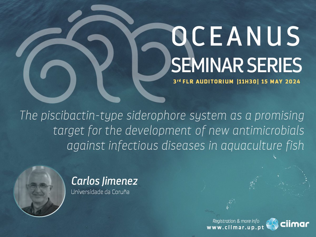 Next @CiimarUp's Oceanus seminar will be on May 15 with the participation of Carlos Jimenez (@UDC_gal) The seminar will take place at 3rd Floor Auditorium This seminar is supported by the @BlueBio4Future project Info at ciimar.up.pt/events/oceanus… #CIIMARseminars #ciimarscicomm