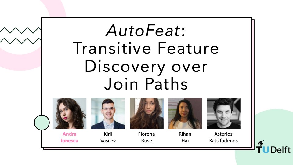 📢It is my pleasure to announce that on Wednesday at around 15:45 CEST, I will present our approach for automatic feature discovery, called AutoFeat, in the session 'Database Technology for AI II' in Theatre 12 @icdeconf 🌸Looking forward to seeing you there! 🌸