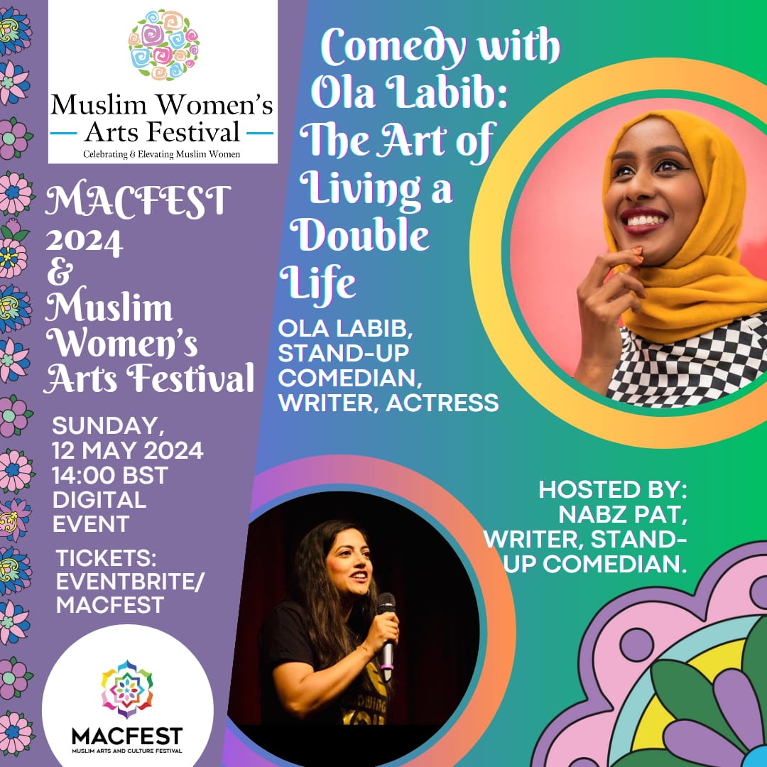 #macfest2024 - @MACFESTUK join @TheOlaLabib this Sun at 14:00pm - #comedian #writer #actress as she will discussuse#comedy to build a bridge between her #British #Sudanese identity. Hosted by @nabzpat - book here: eventbrite.co.uk/e/comedy-with-…. @QaisraShahraz #OnlineEvent