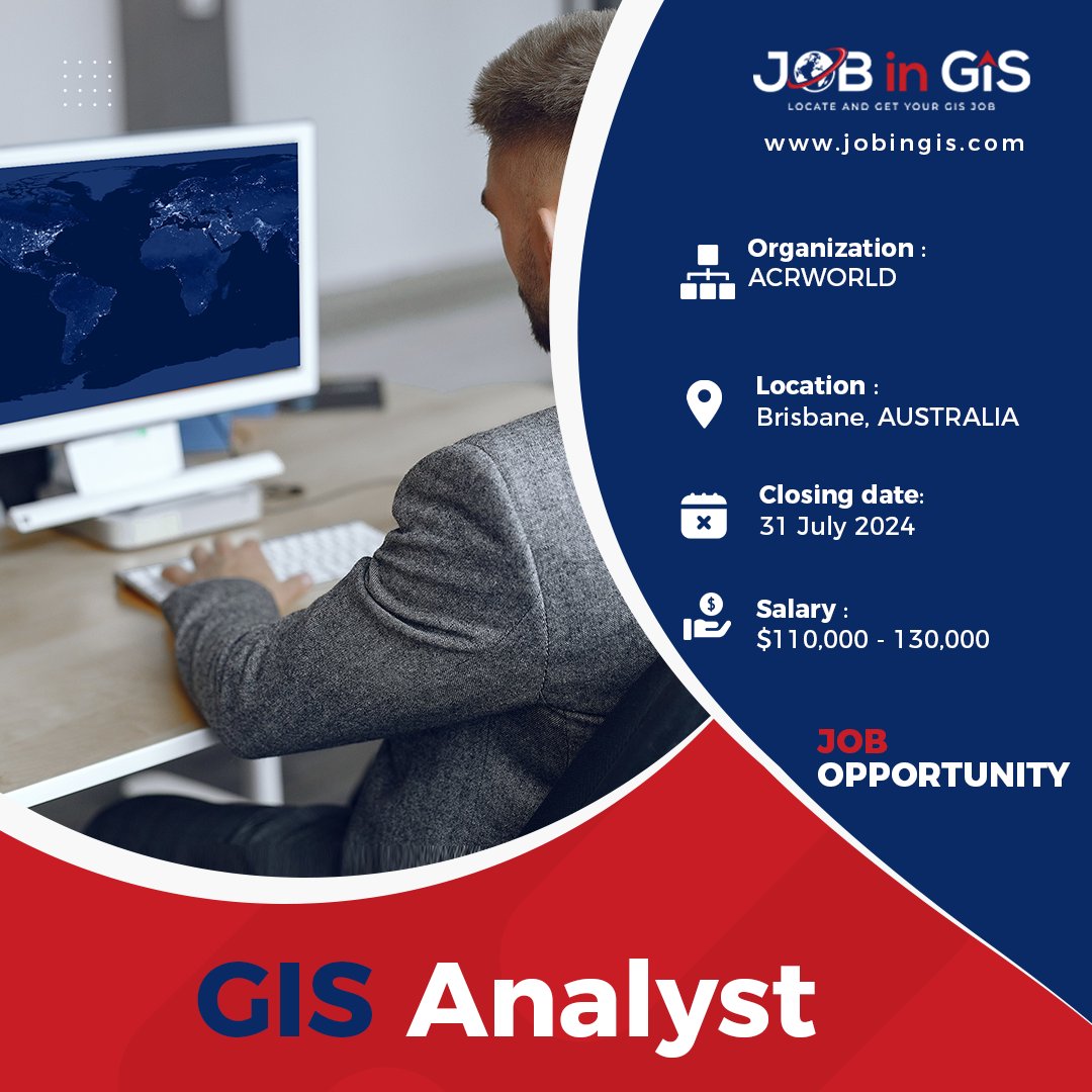 #jobingis : ACRWORLD is hiring a GIS Analyst
📍 : #Brisbane #Australia 
💰 : $110,000 - 130,000

Apply here 👉 : jobingis.com/jobs/gis-analy…

#Jobs #mapping #GIS #geospatial #remotesensing #gisjobs #Geography #cartography