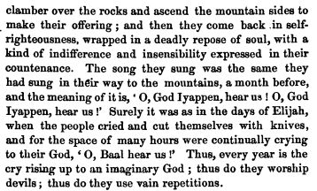 Christian missionary account from 1840 on Sabarimala pilgrimage. He specifically mention about chanting of 'Sharanam Ayyappa' continuously by bhaktas who risked their lives through dense forests and hills to see their beloved Lord Ayyappa whom the missionary mocked as 'devil'.