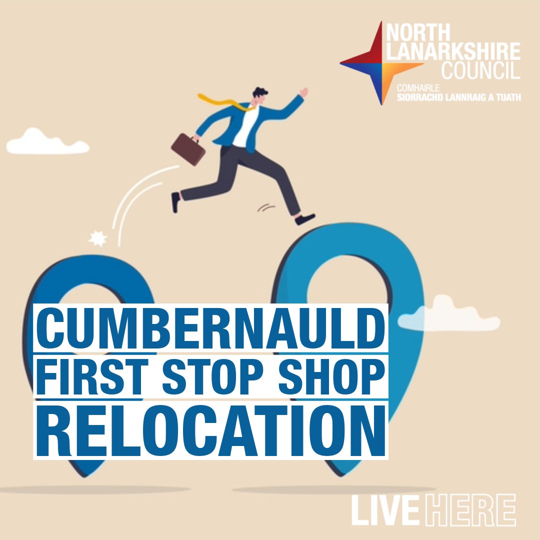 Did you know that Cumbernauld First Stop Shop and Payment office is moving? Our office at Fleming House will close today (Thurs 9 May) at 4.30pm and reopen at Bron Chambers, Bronway, North Carbrain Road at 9am on Monday. Please note - our new payment office will be card-only.