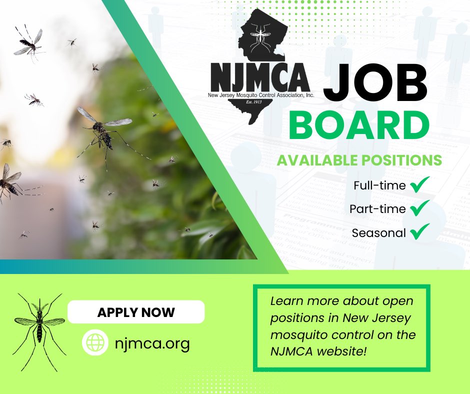 The NJMCA job board has several job opportunities posted! Make sure to check them out! 🦟👩🏻‍💻👨🏻‍💻🧑🏻‍💻 #njjobs #mosquitocontrol #njmca