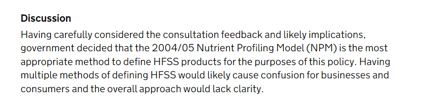 DH saying that they are still going through the [42] responses to the 2018 NPM consultation with a view to updating HFSS model is not entirely accurate ☹️@HLFoodObesity