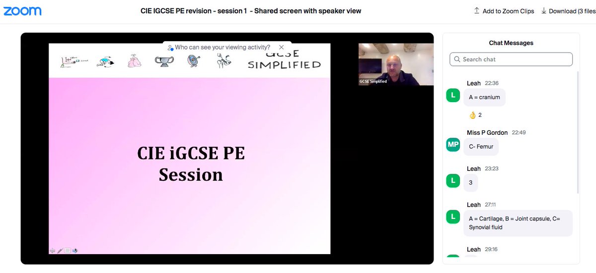 A great way to start the day! 

#CIE hashtag#iGCSEPE online revision session for 14 schools in...

Singapore 🇸🇬 
China 🇨🇳 
Hong Kong 🇭🇰 
Malaysia 🇲🇾 
Thailand 🇹🇭 
Brunei 🇧🇳
the UAE 🇦🇪 
 
Topics 1/2 covered today, 3/4 on Saturday.

Still time to join us...

#GCSEsimplified