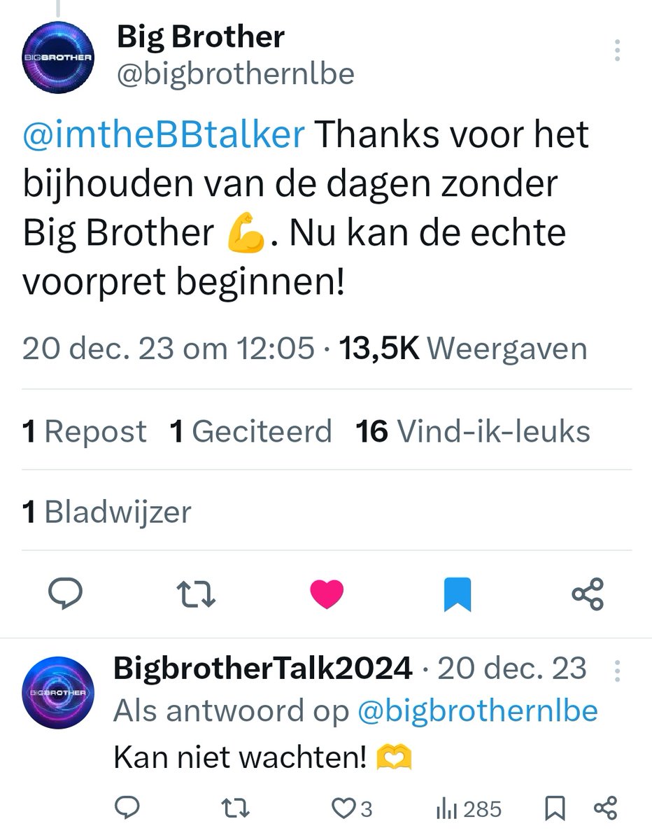 Dag 26 zonder @bigbrothernlbe 
#bigbrothernlbe