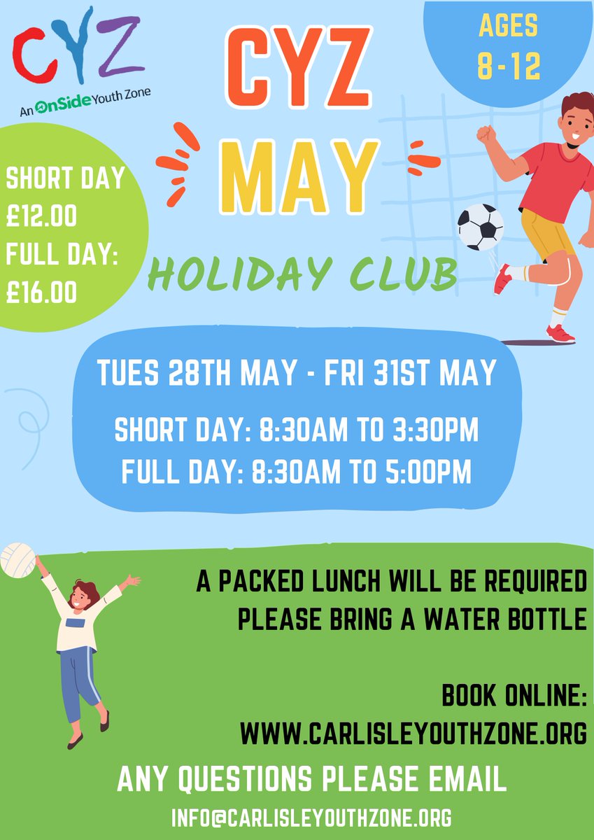 Inclusion_BVPS's tweet photo. Carlisle Youth Zone are running a Holiday Club this May Half Term 😀 https://t.co/FqWmOOhyUS