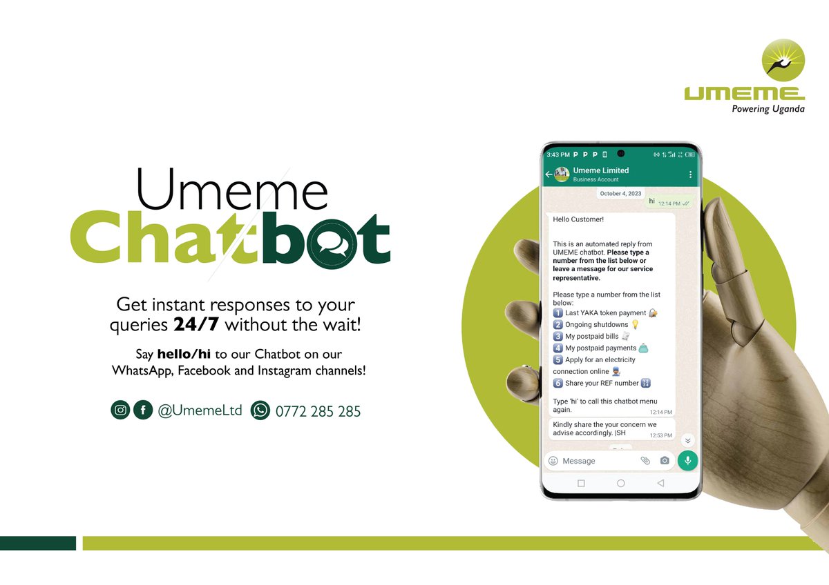 The Umeme chatbot menu is designed to offer users a self-help option for accessing information on a range of Umeme service inquiries. It provides a convenient and efficient way for customers to find answers to common questions about electricity service. Furthermore, to ensure…