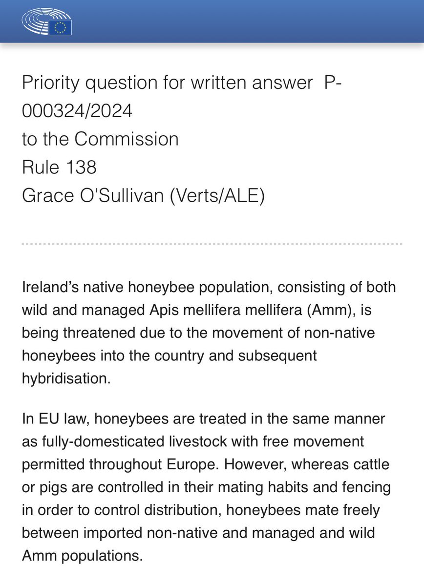 jackpowerIT's tweet photo. Green MEP Grace O’Sullivan wants to end freedom of movement in the EU (for honeybees) https://t.co/s1oxU8p6E8