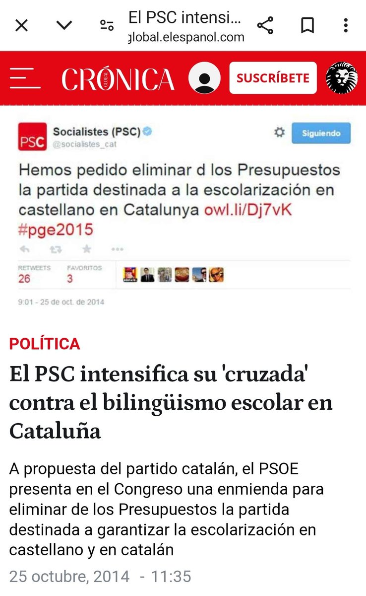 Seguro que habrán visto esta u otra imagen parecida de los @socialistes_cat pidiendo eliminar una partida presupuestaria para la escolarización en castellano en Cataluña. 

Votar PSC es votar separatismo. 

#NiOlvidoNiPerdón #LaSilenciosaCat