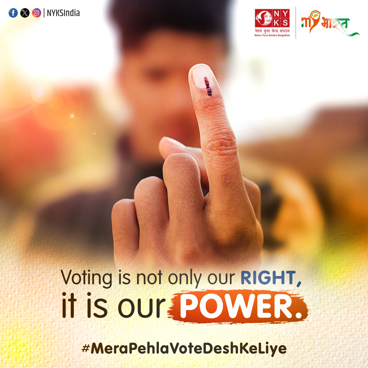 Empowerment in action: Remember, voting isn't just a right, it's our power to shape the future. 🗳️✊ #VotingPower #MYBharatMYVote #Vote4Sure #NYKS