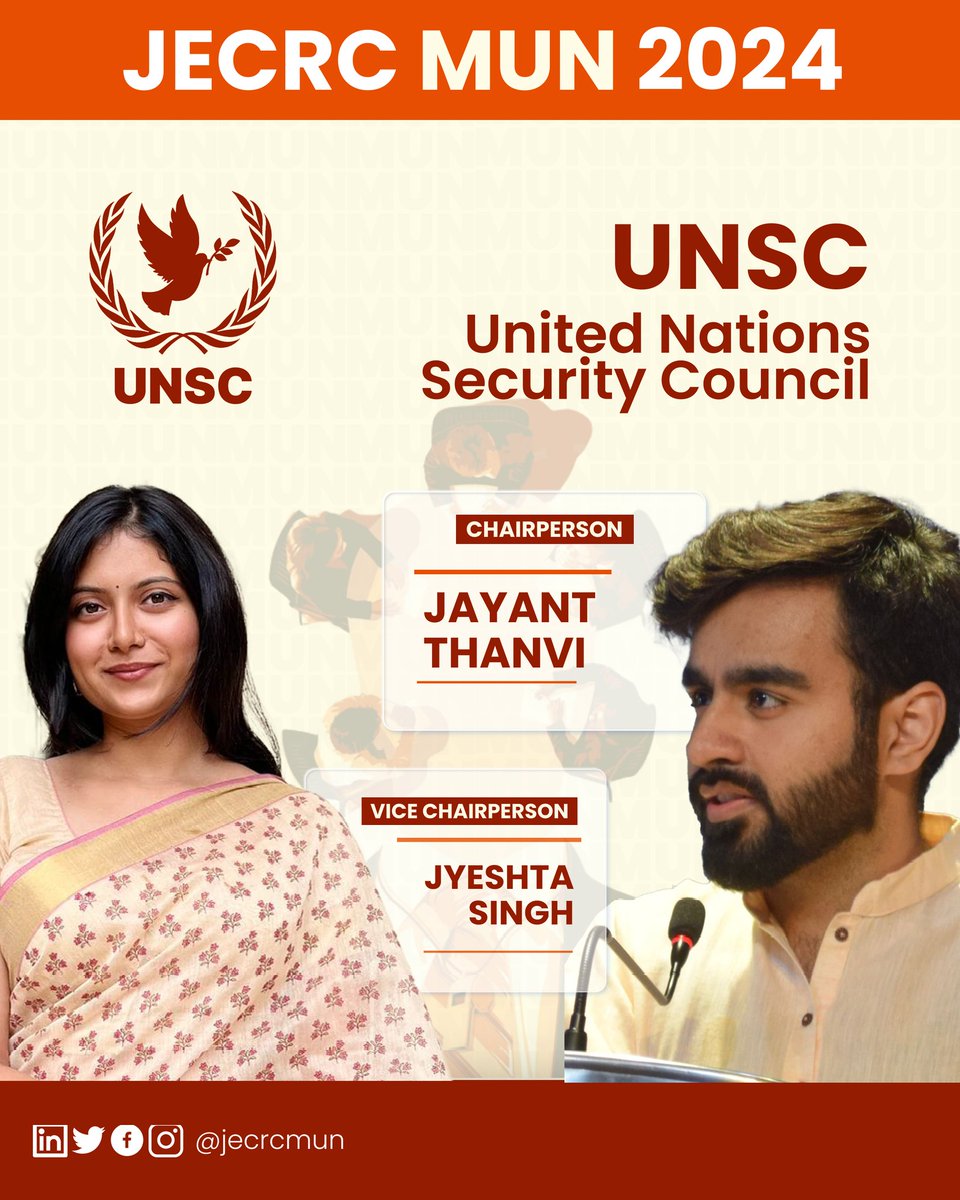 JECRC_MUN's tweet photo. We're thrilled to introduce the dynamic Executive Board lineup for the 13th edition of JECRC MUN. This year's Executive Board is a force to be reckoned with. Seasoned MUN veterans and passionate changemakers, they're ready to guide you through electrifying debates and resolutions https://t.co/HZd7nBGYx9