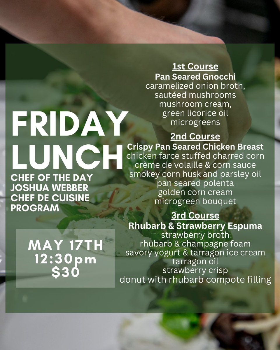 Our next Friday Lunch is May 17th! ⁠ Reserve your spot today! toptoques.ca/events/friday-… ⁠ #lunch #chefstable #food #chef #culinaryarts #tastingmenu #menu #goodfood #kwawesome